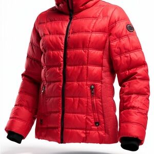 Nautica Women's Vibrant Red Puffer Jacket medium